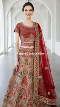 Crimson Red Silk Bridal Lehenga with Golden Handwork