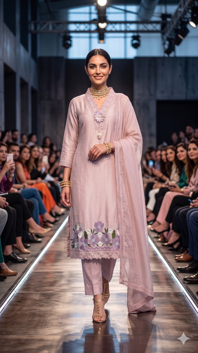 Light Lavender Soft Cotton Silk 3-Piece Palazo Set with Dupatta