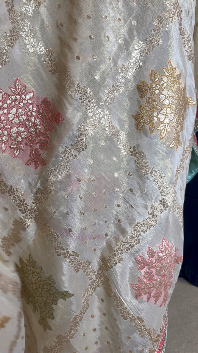 Creme Beige Gold Pure Shimmer Silk Palazo & Straight Pants Set