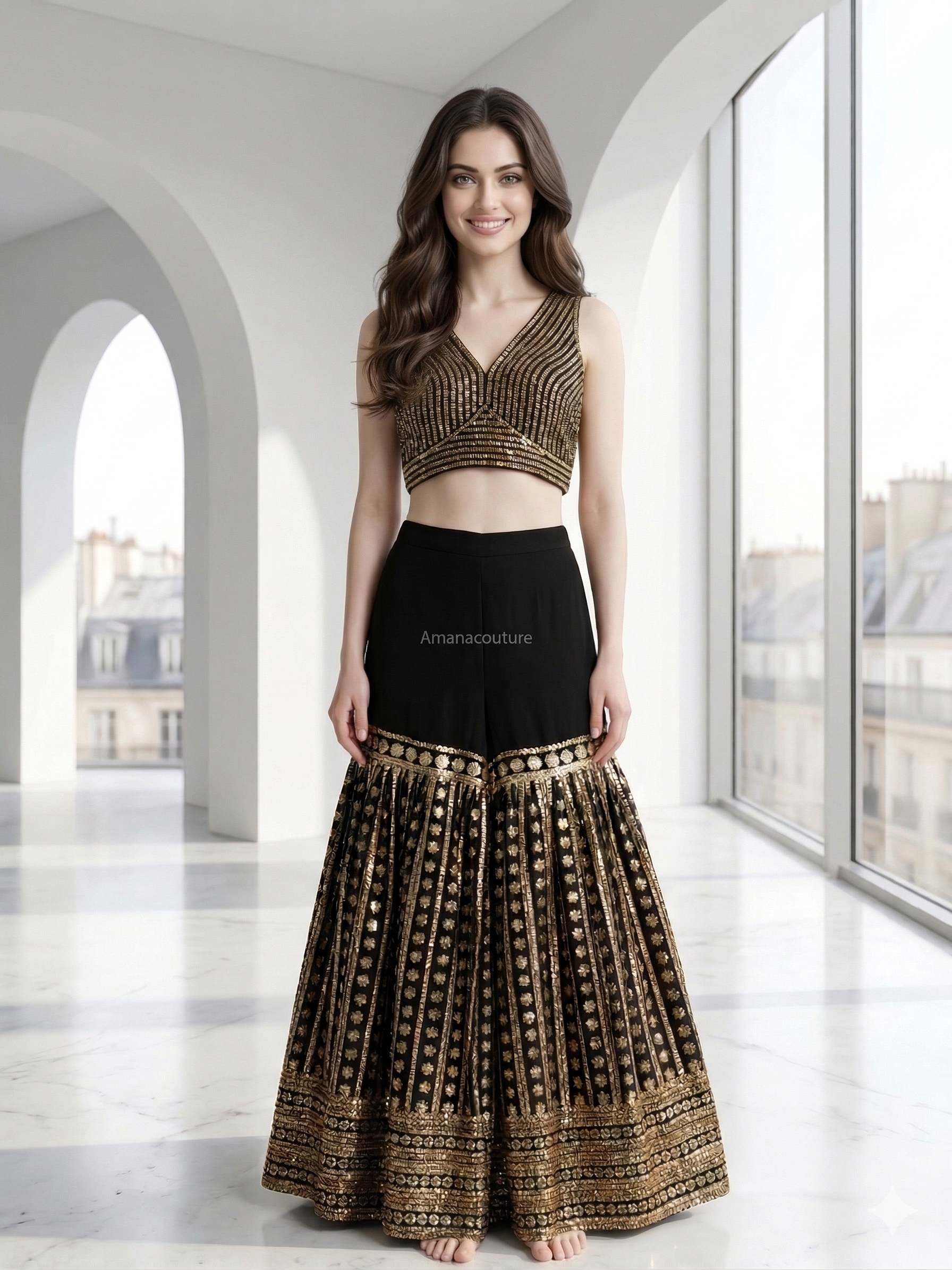 Sharara with Crop top in Black