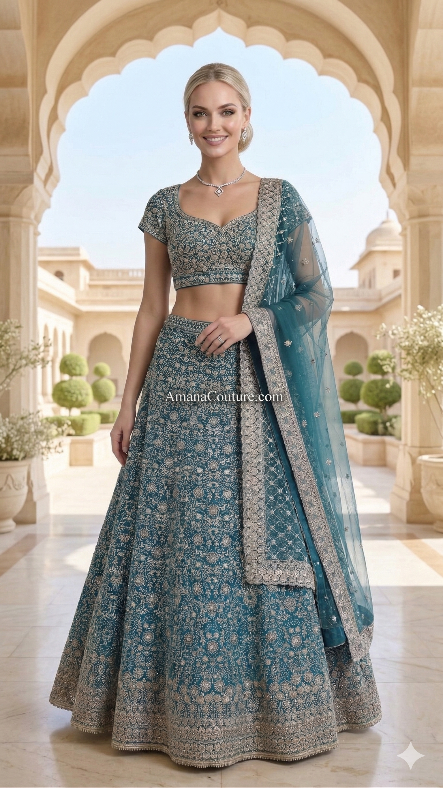 Teal Blue Full-Flared Lehenga Set