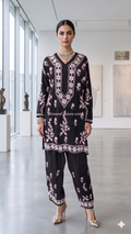 Black Pure Modal Cotton Resham Embroidered Coord Set | Summer Party Wear