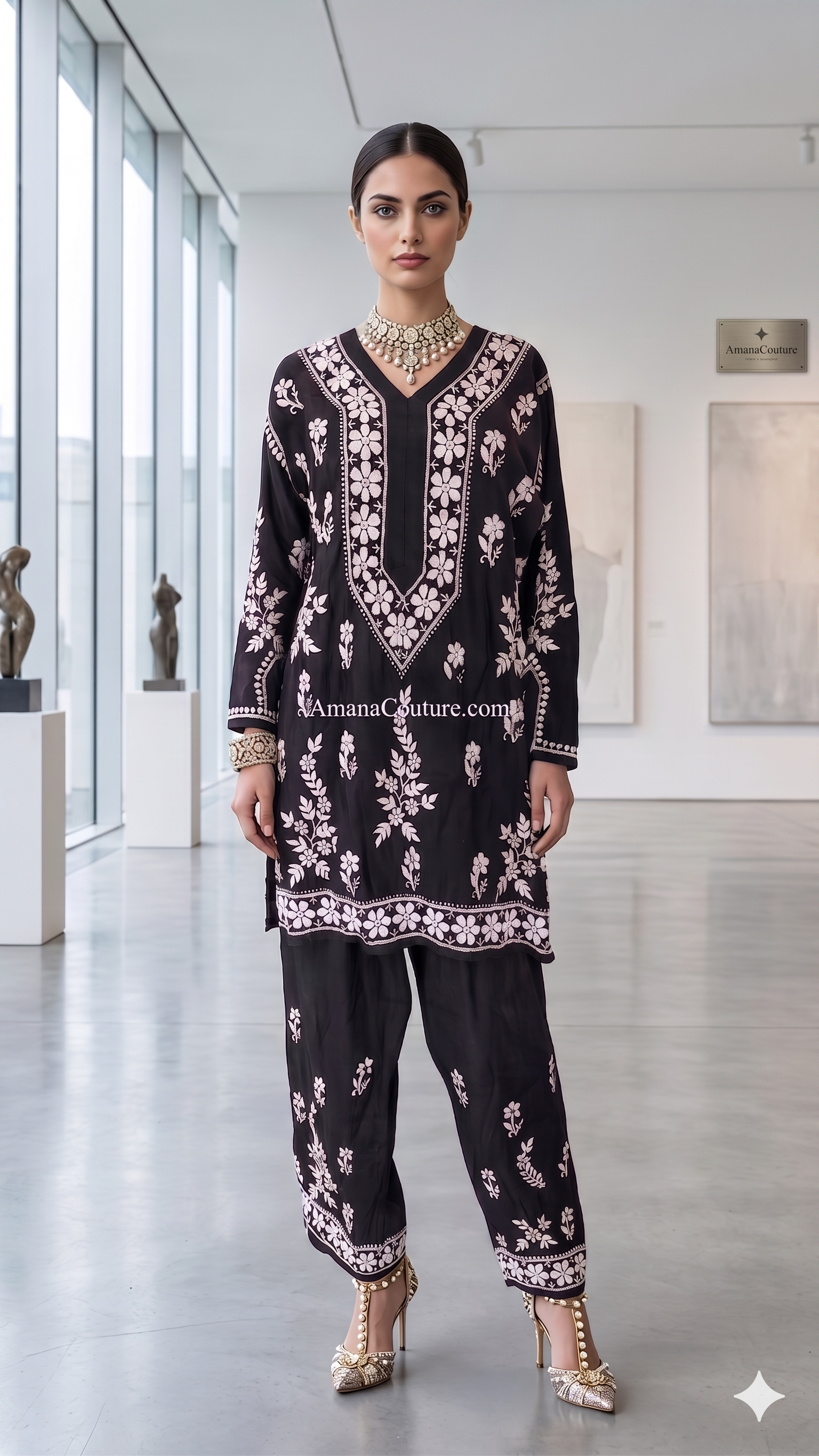 Black Pure Modal Cotton Resham Embroidered Coord Set | Summer Party Wear