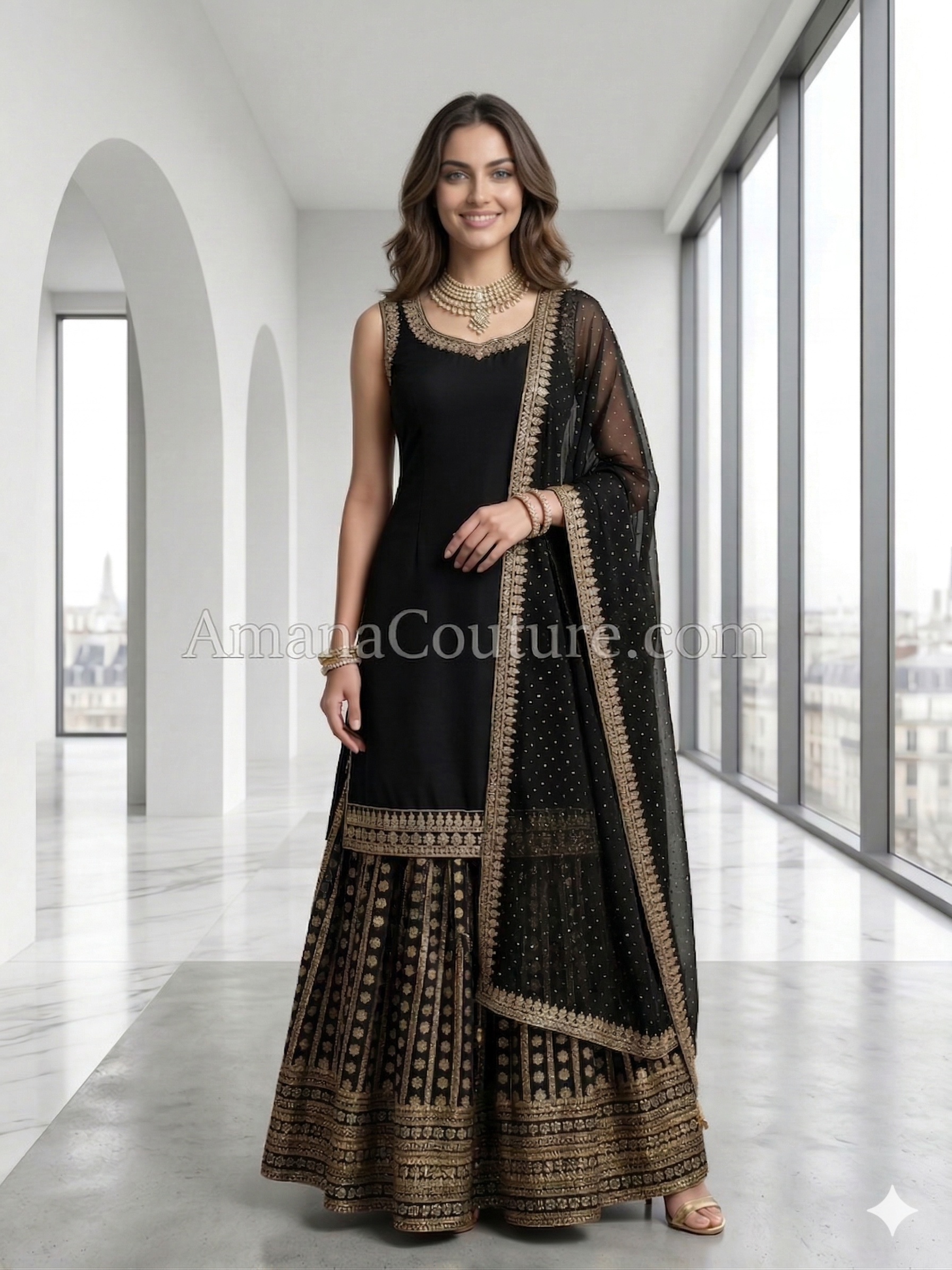 Exquisite Sharara Set in Black Color