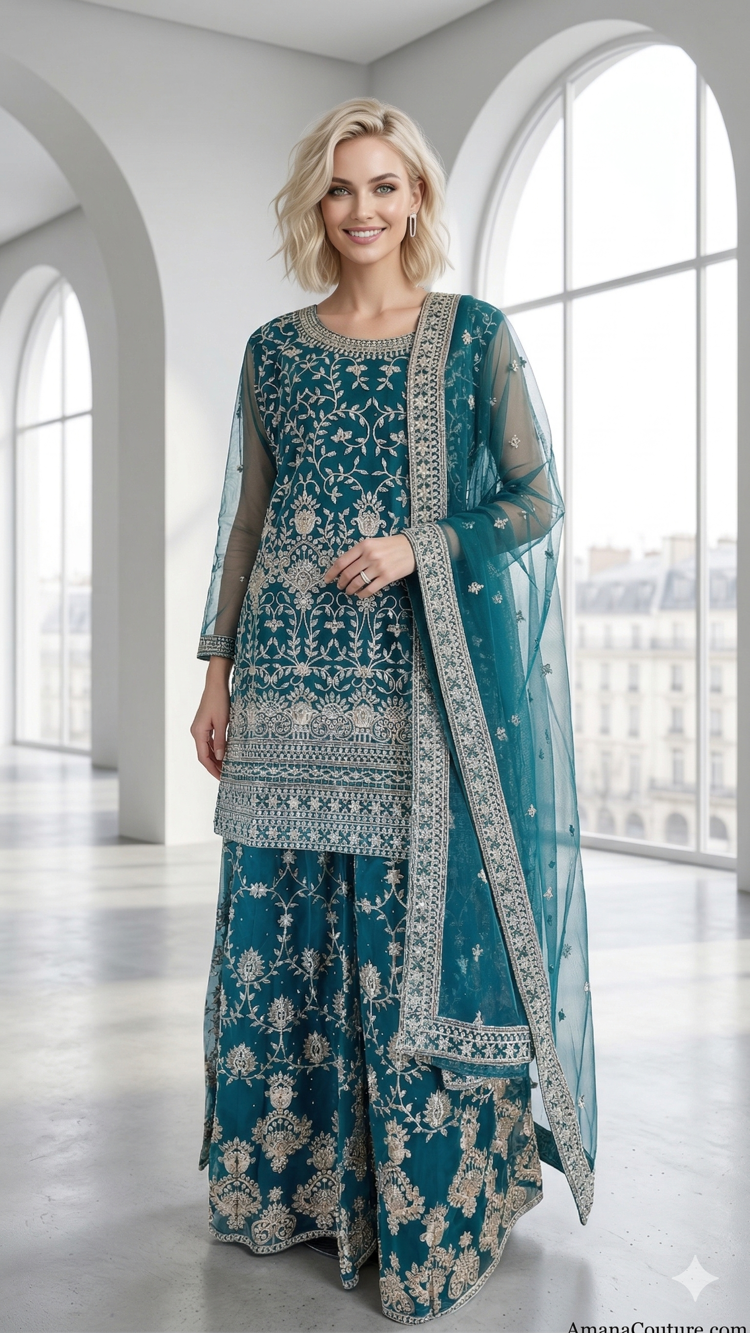 Peacock Blue Net Sharara Set