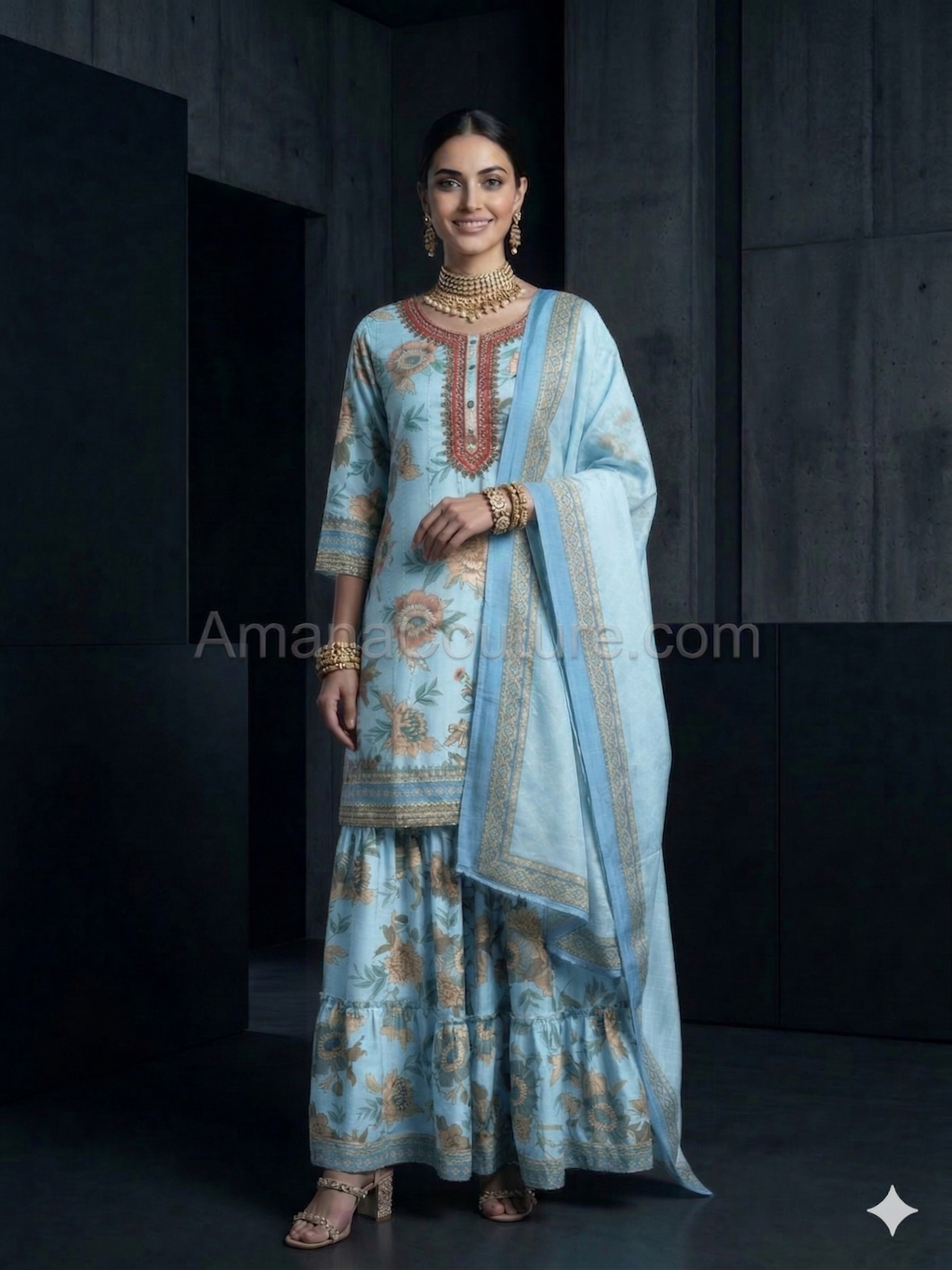 Sage Green Floral Modal Cotton Outfit | Casual & Festive Wear