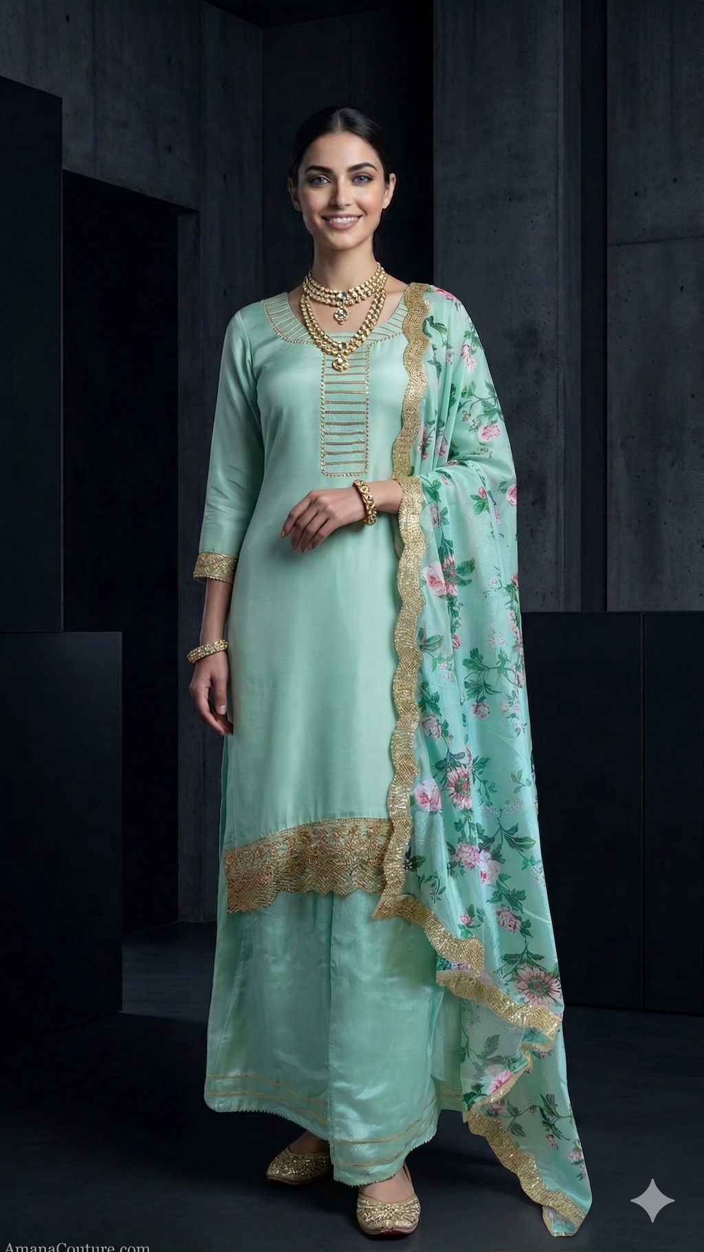 Light Mint Green Pure Upaada Silk Coord Set