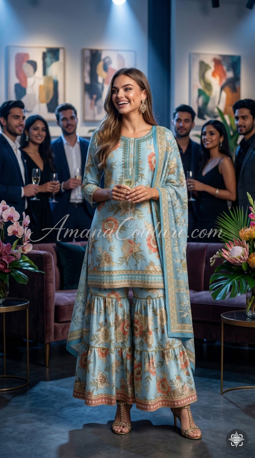 Sage Green Floral Modal Cotton Outfit | Casual & Festive Wear