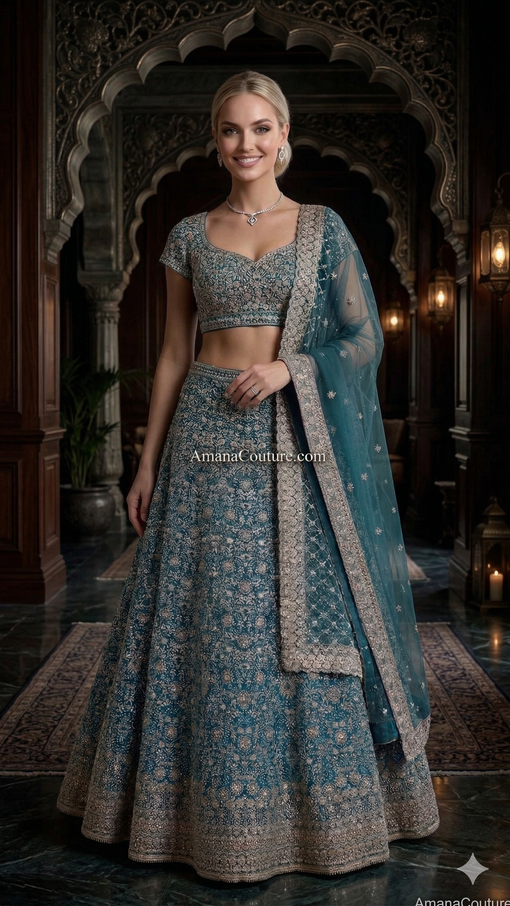 Teal Blue Full-Flared Lehenga Set