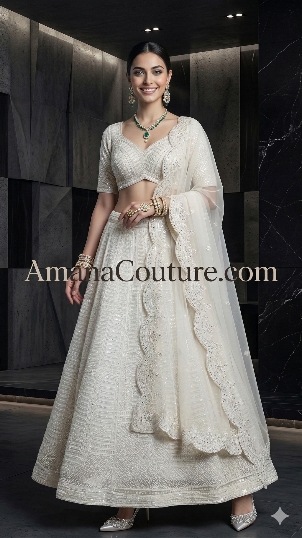 White & Silver All Handwork Designer Bridal Lehenga