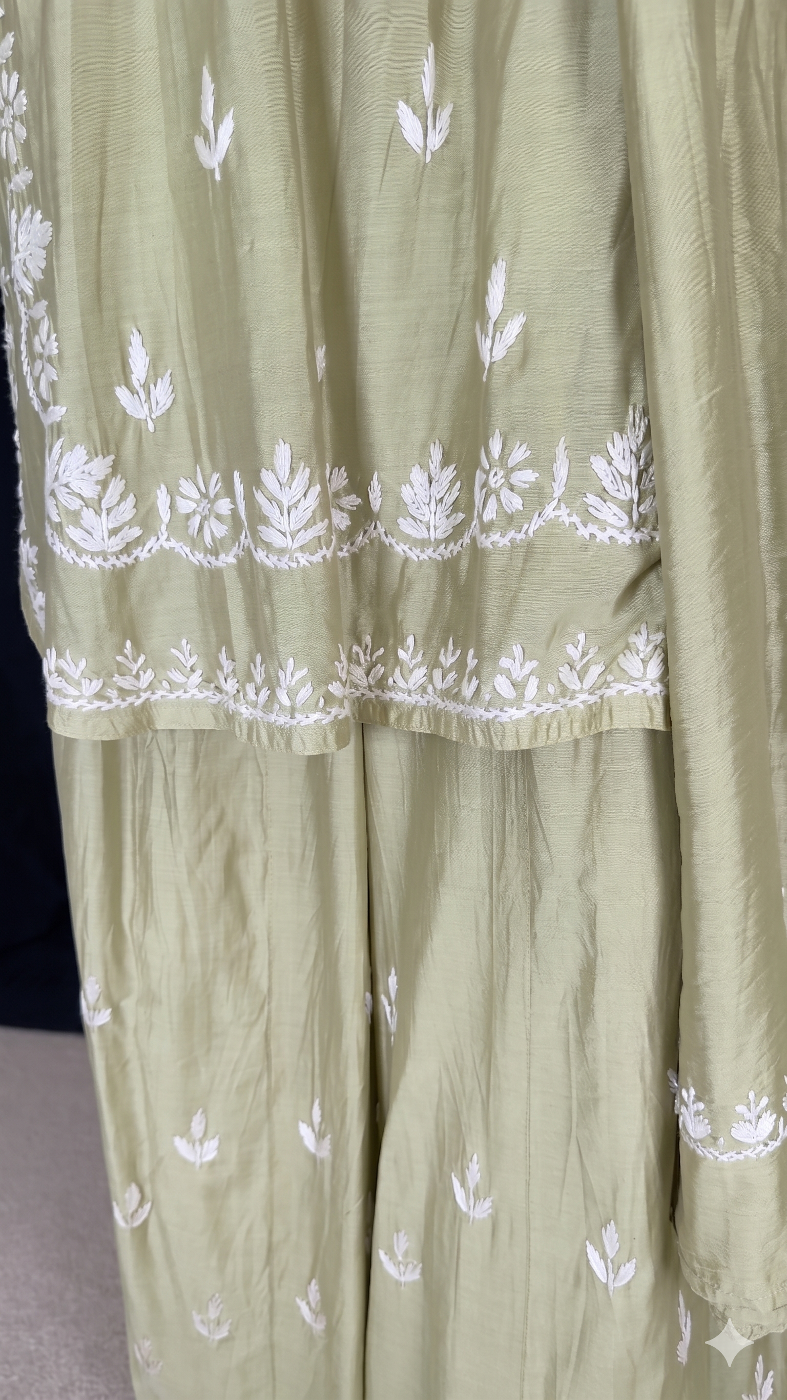 Sage Green / Pastel Olive Chanderi Cotton Silk Sharara Set