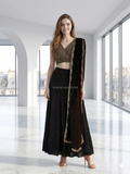 Golden Pearl Lehenga Set | Crop Top, Lehenga & Mukesh Dupatta