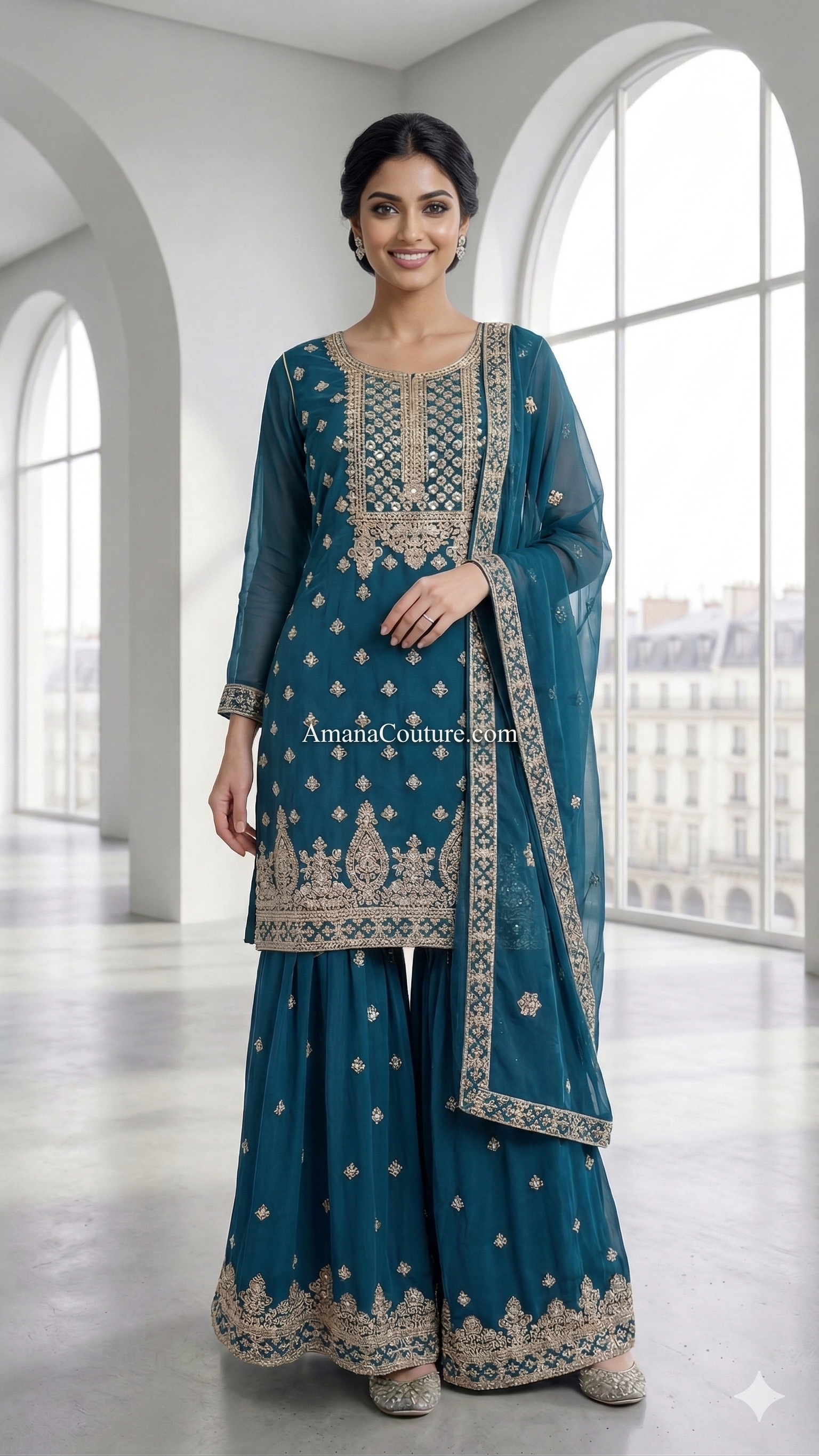 Peacock Blue Georgette Sharara Set