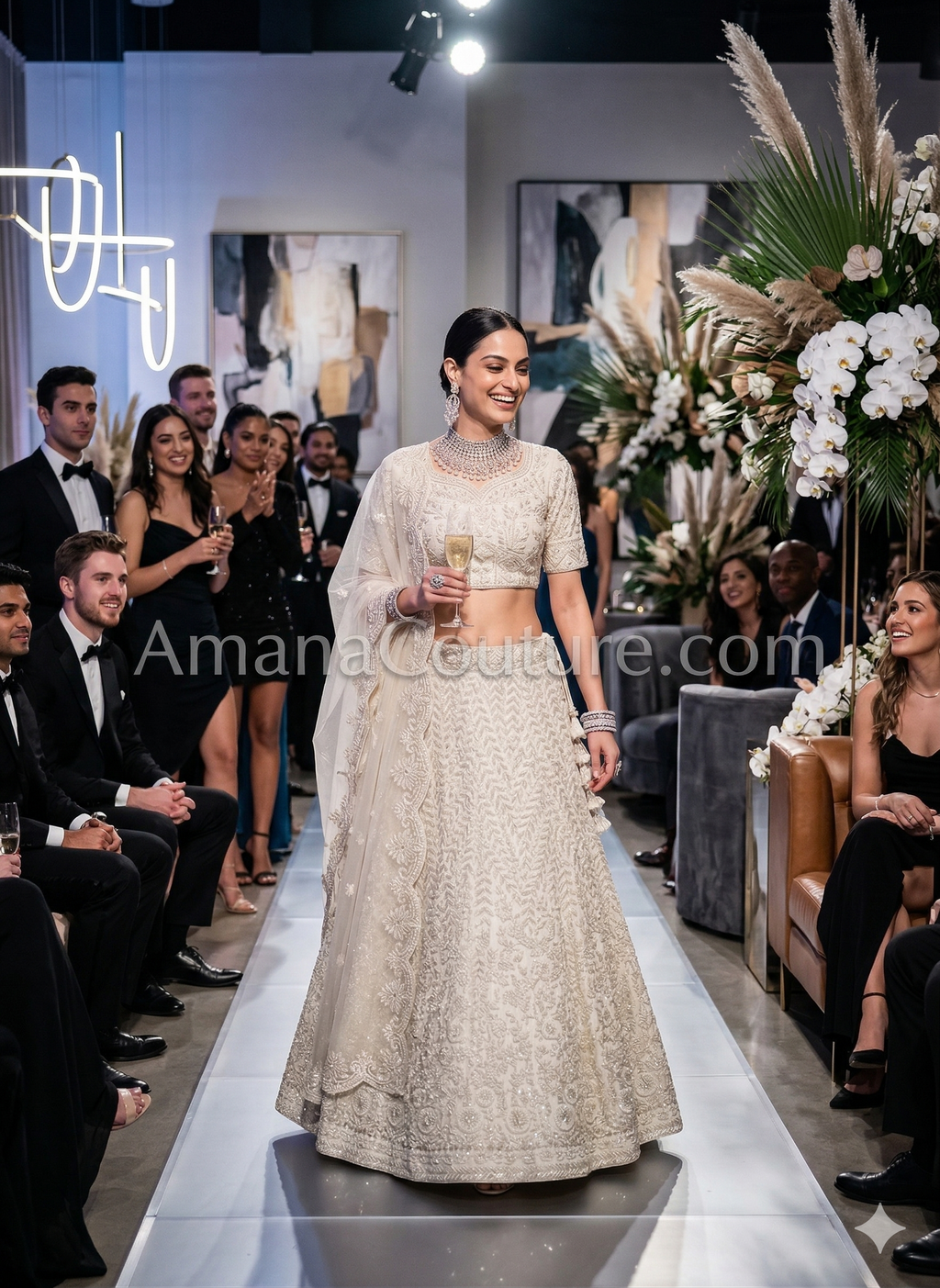 White & Silver Bridal Elegance – Floral Embroidered Net Outfit