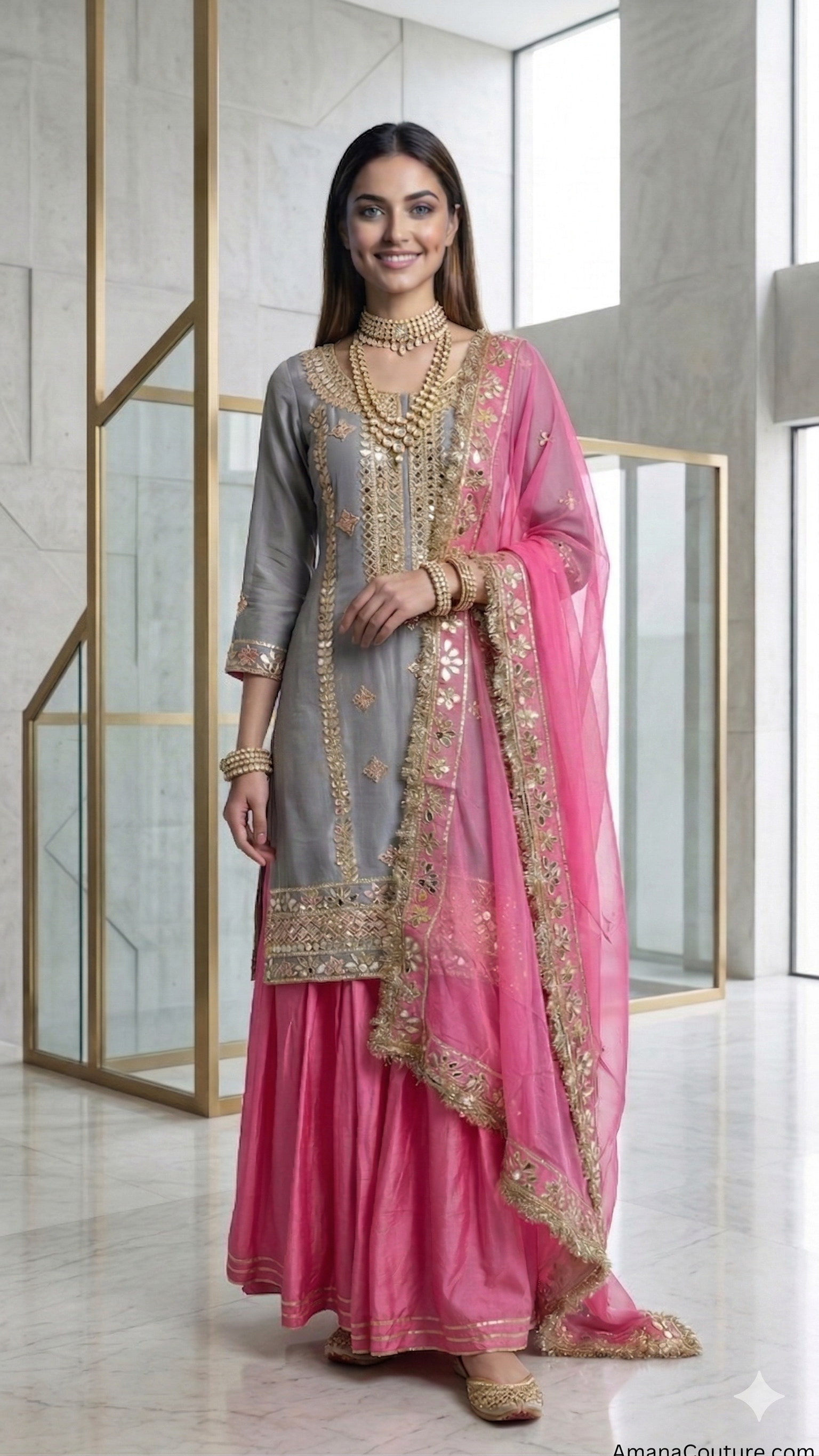 Soft Grey & Gulabi Pink Pure Upaada Silk Sharara Set