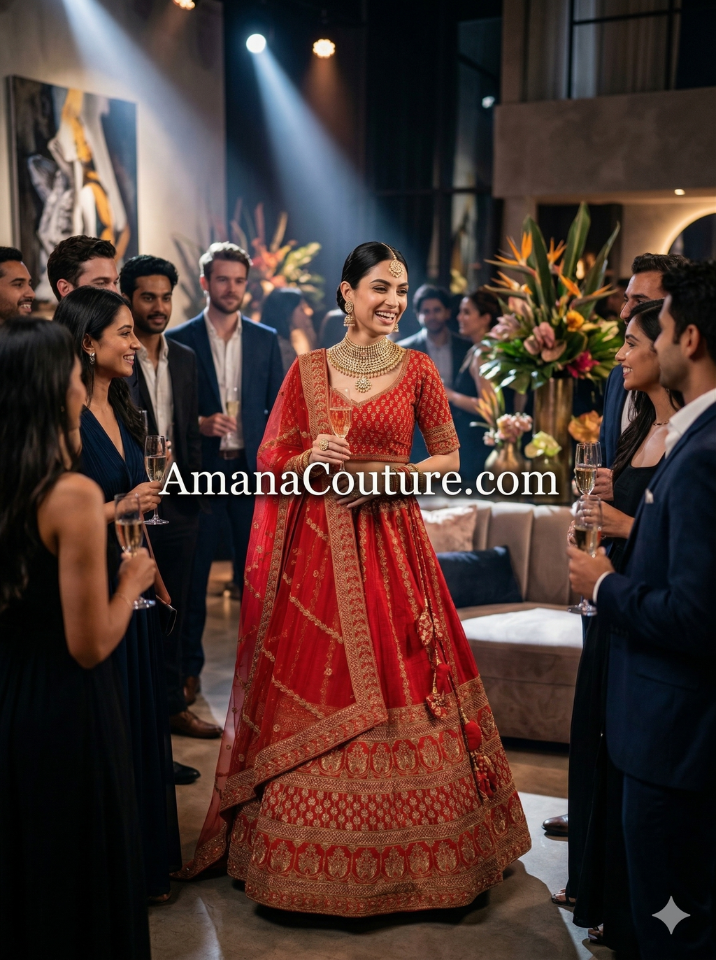 Bright Red Pure Silk Bridal Lehenga – AmanaCouture