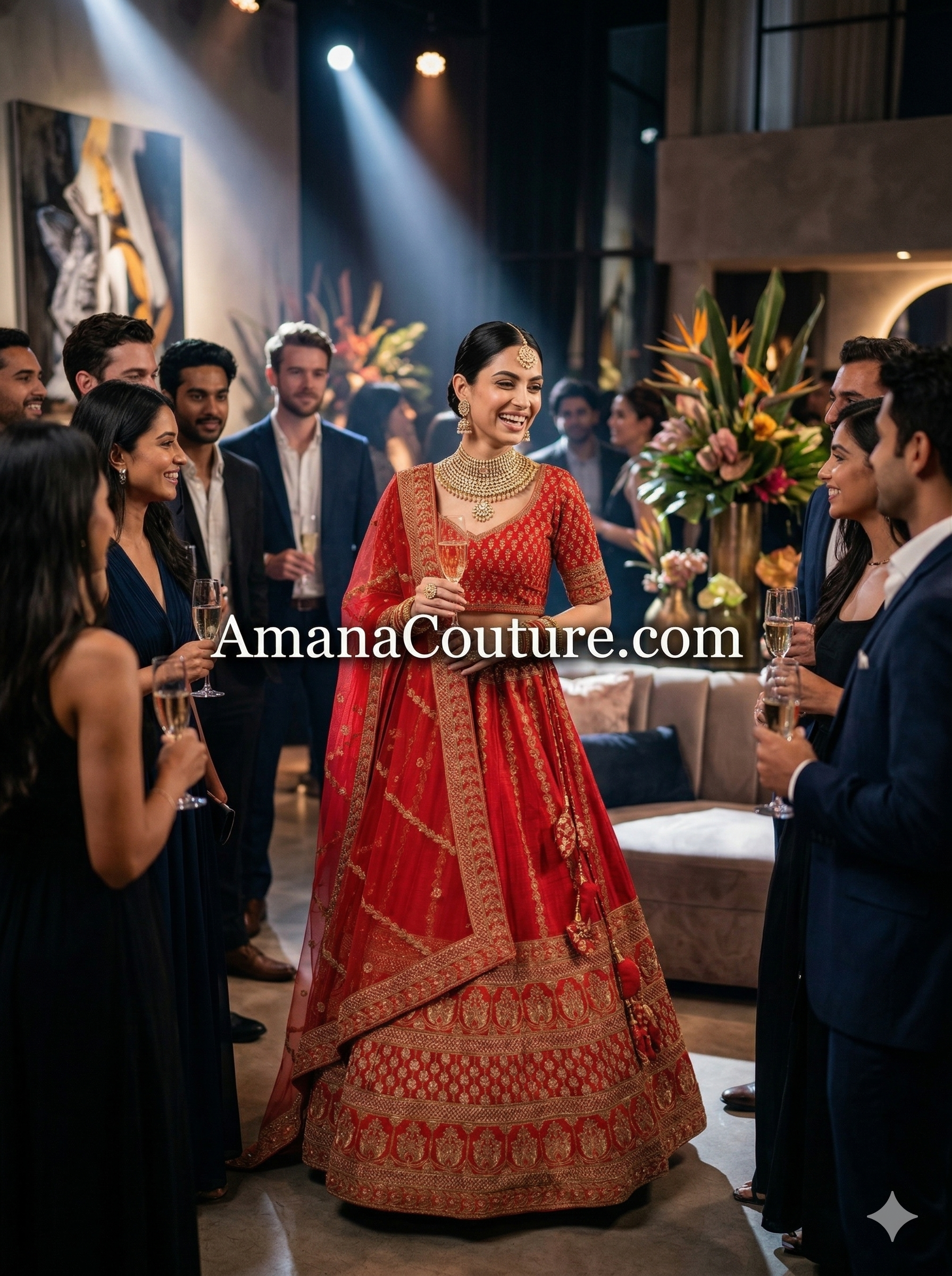 Bright Red Pure Silk Bridal Lehenga – AmanaCouture