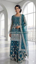 Peacock Blue Net Sharara Set