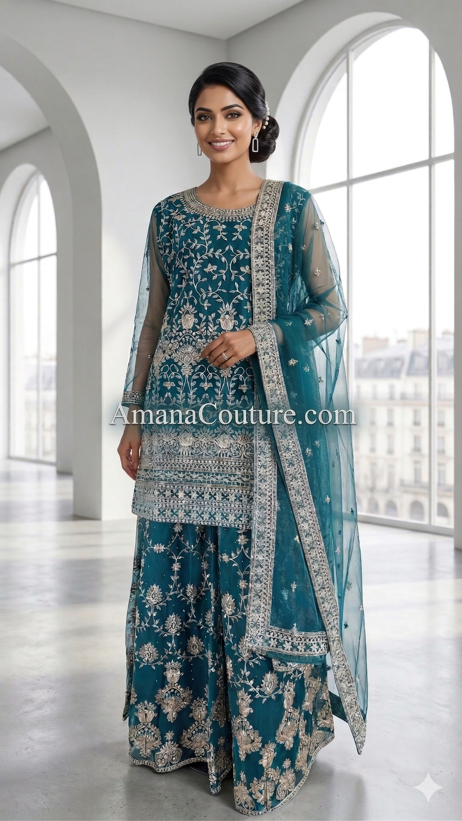 Peacock Blue Net Sharara Set