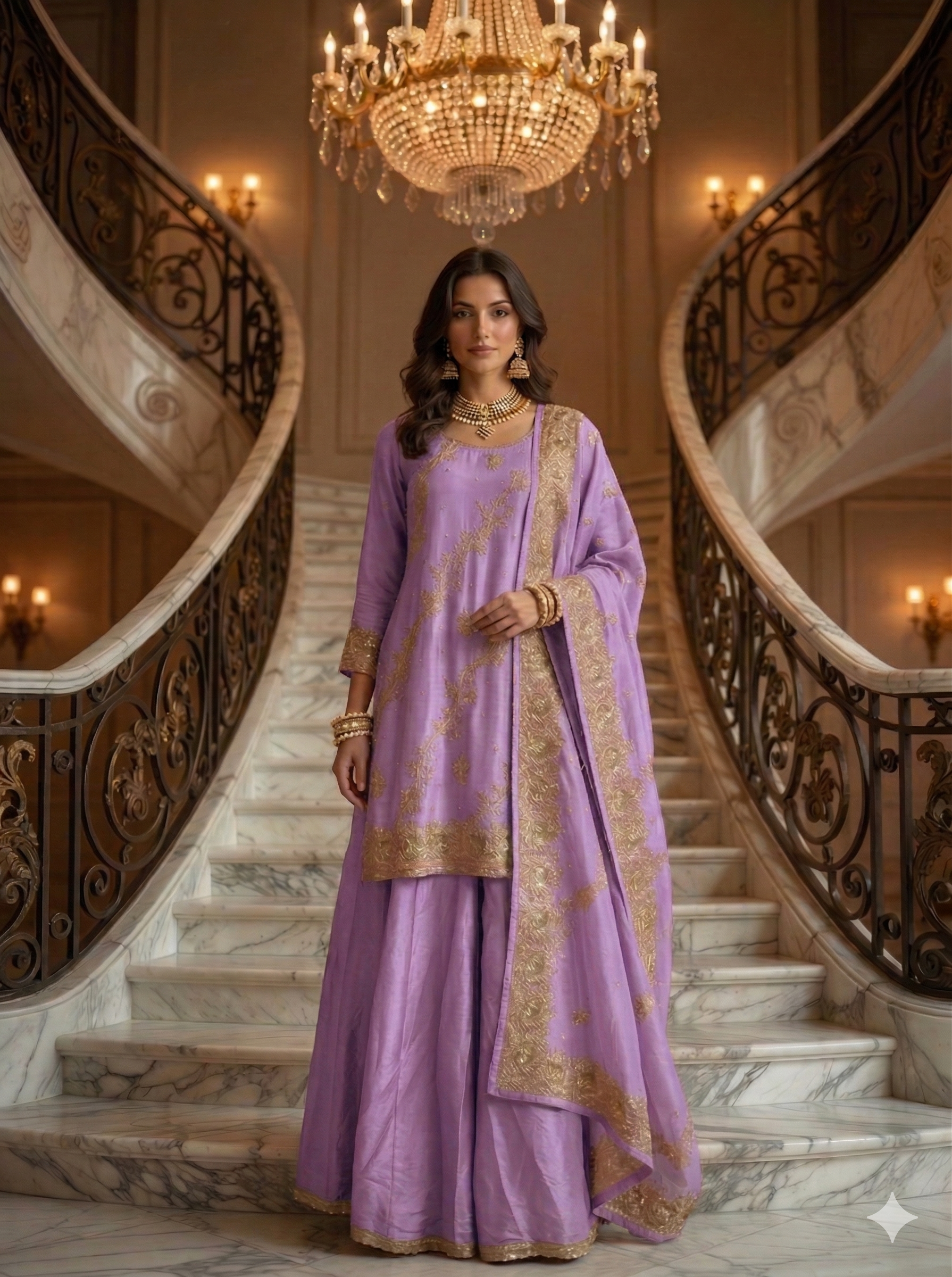 Royal Purple Flowy Pure Shimmer Silk Sharara Set