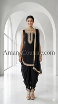 Black Dhoti-Style Outfit with Golden Embroidery