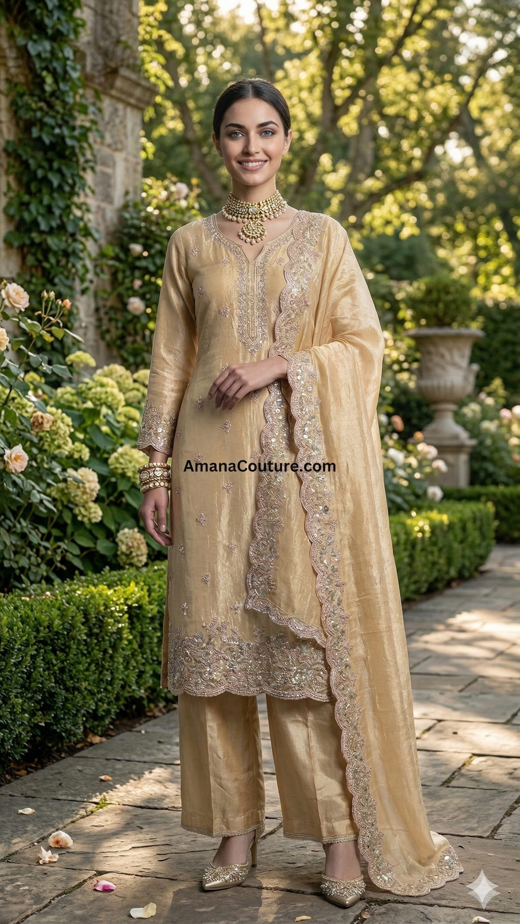 Shimmer Golden Palazzo Outfit | Plus Size Party & Wedding Wear