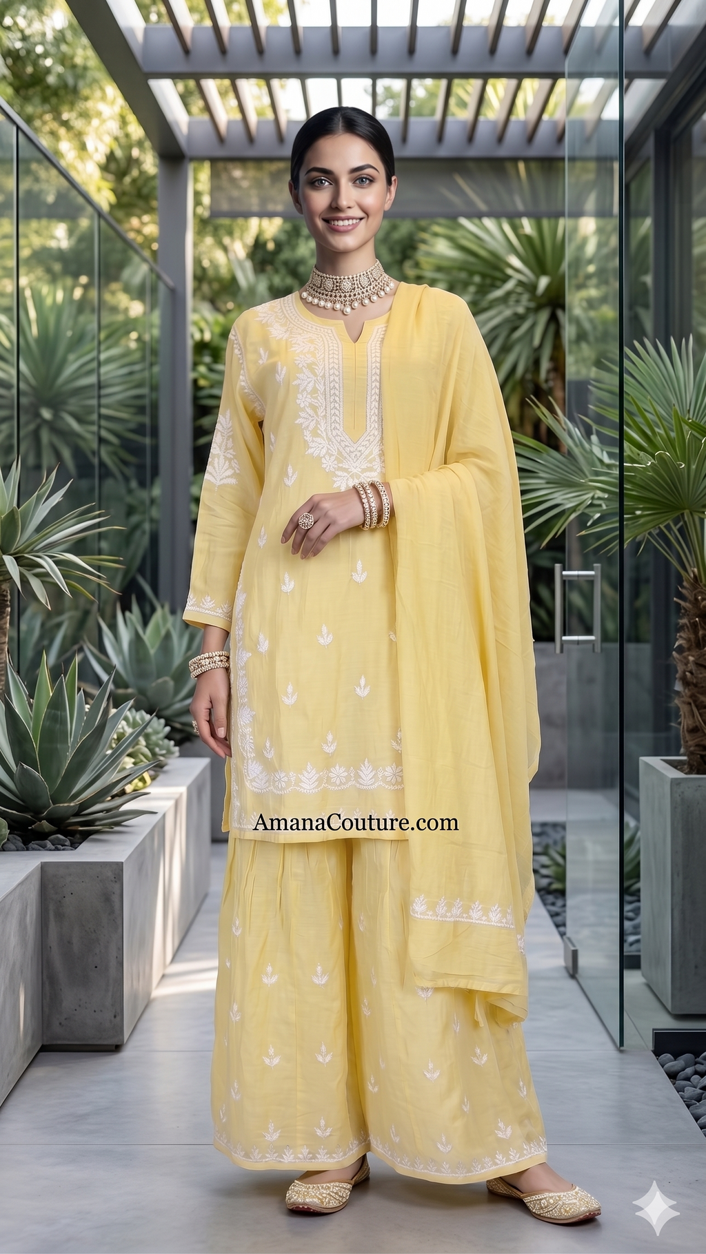 Lemon Yellow / Pastel Yellow Chanderi Cotton Silk Sharara Set