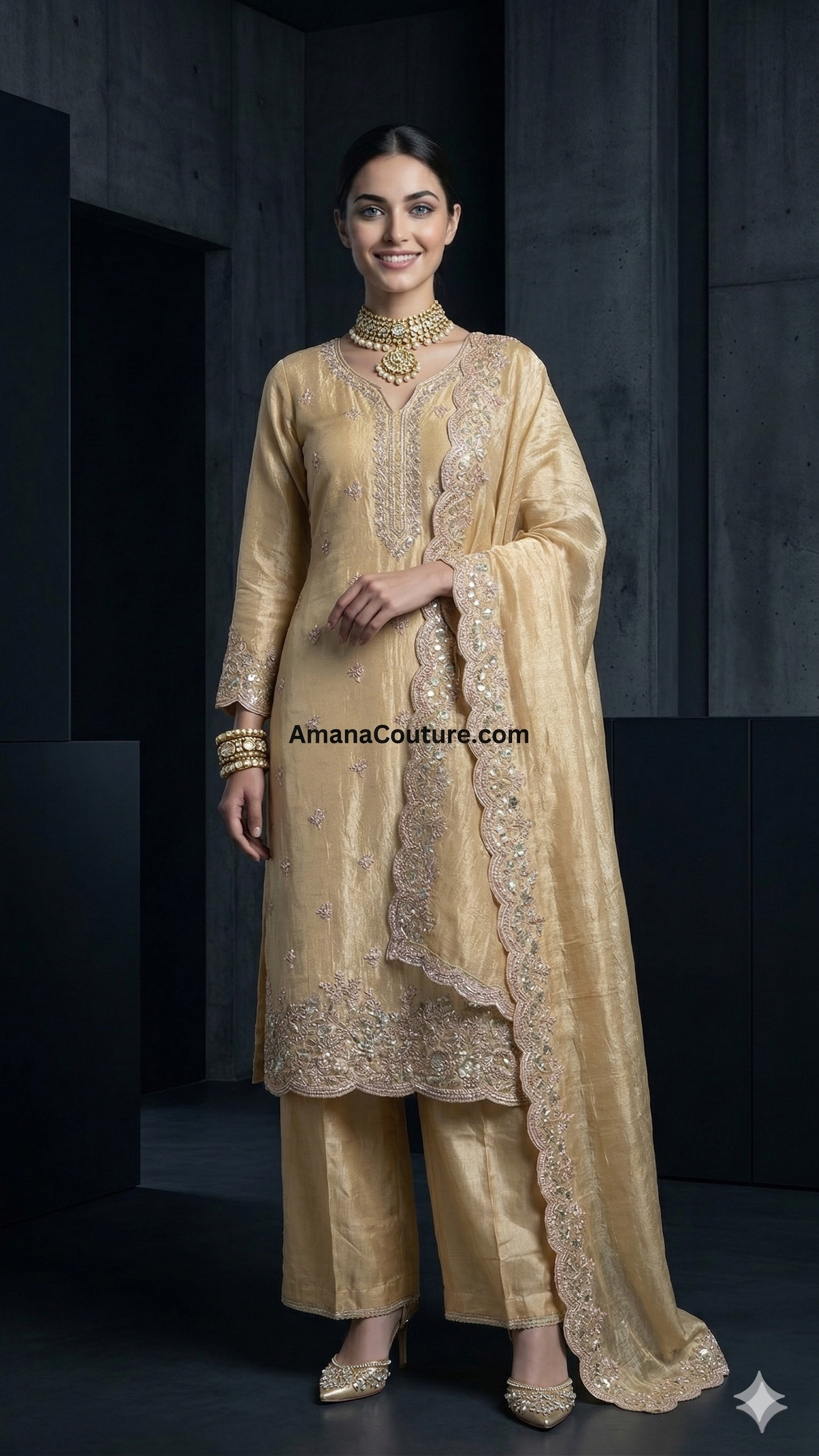 Shimmer Golden Palazzo Outfit | Plus Size Party & Wedding Wear