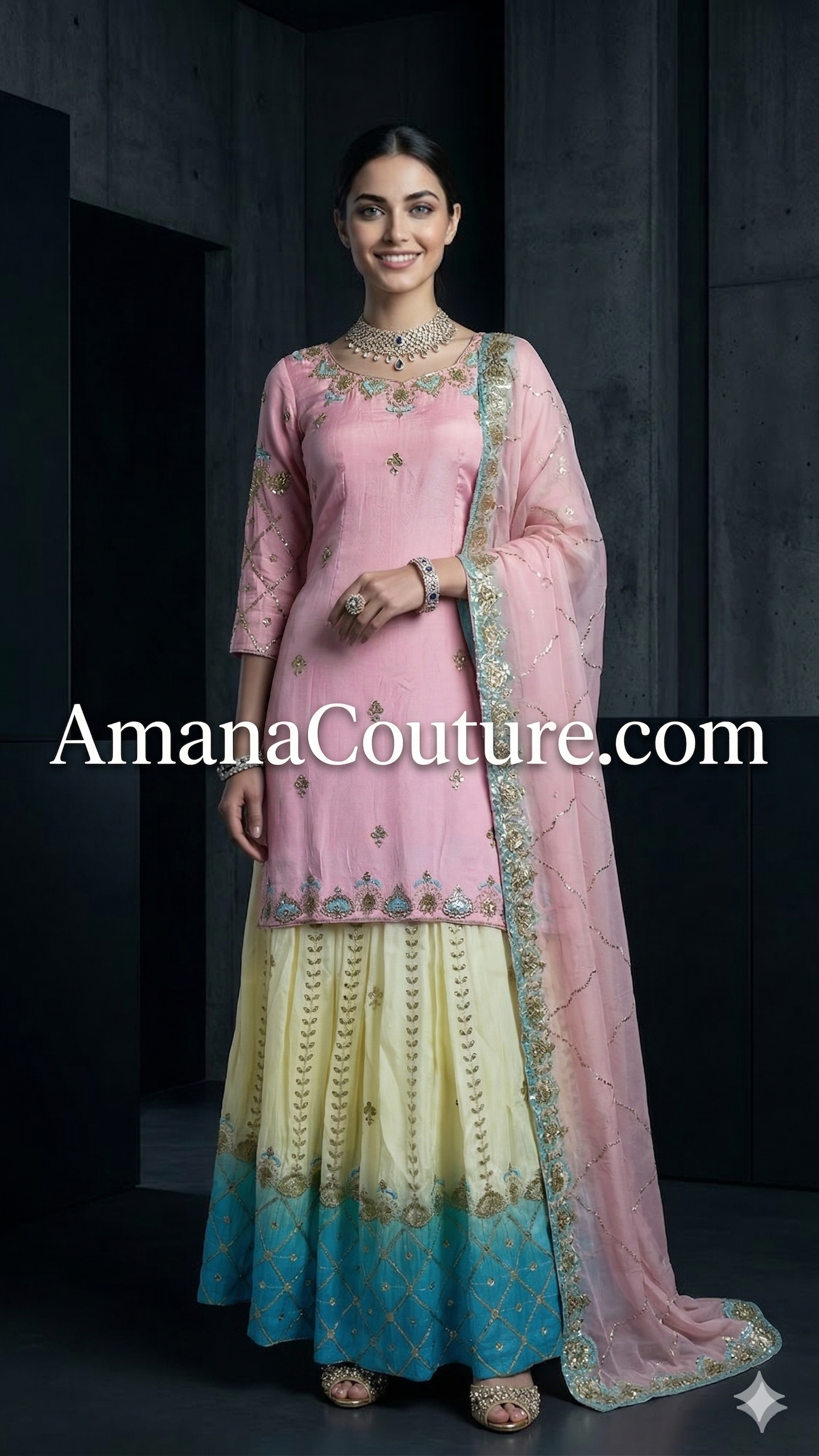Pastel Triple Blend Lehenga Set with Embroidered Jaal Dupatta