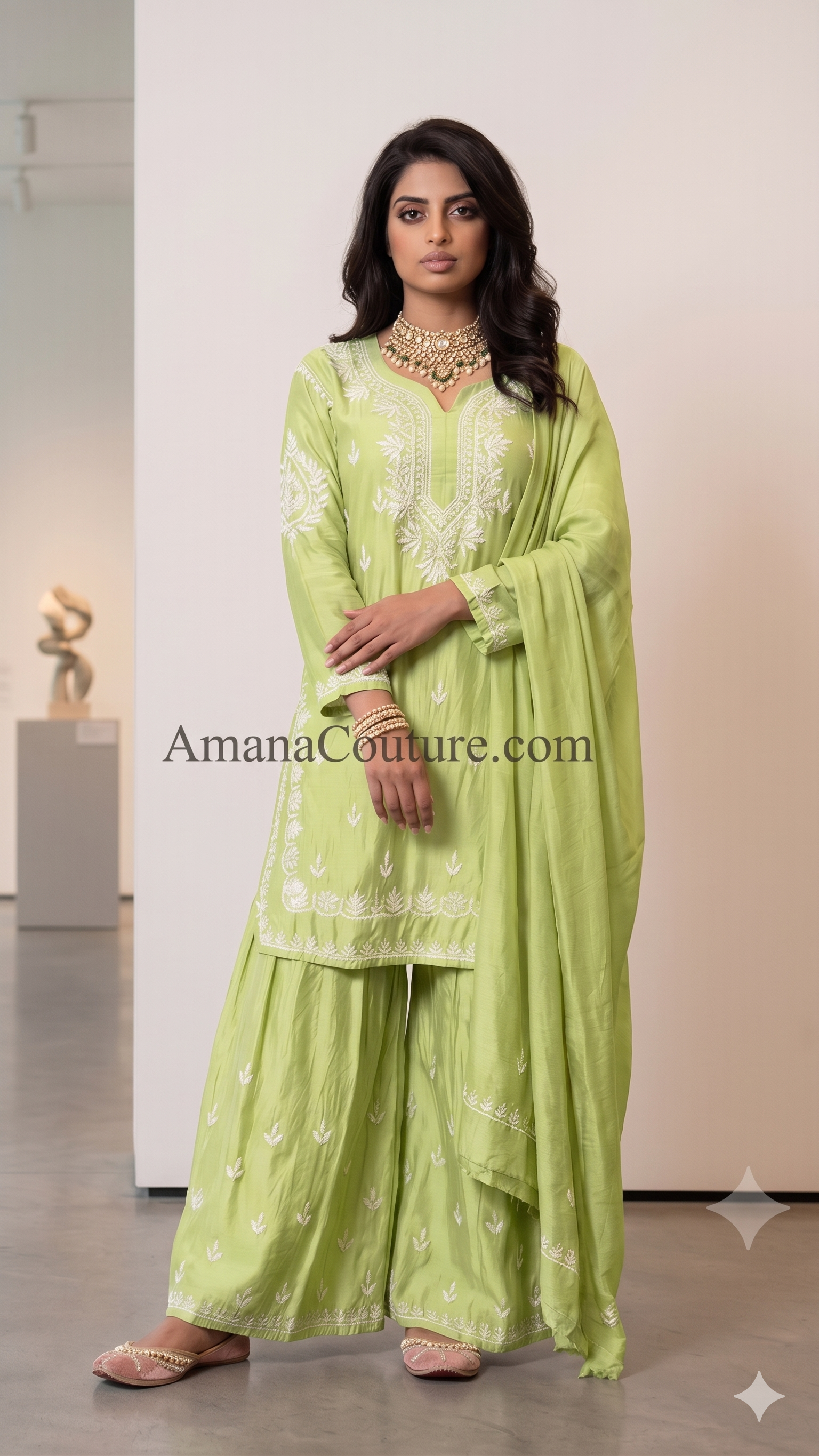 Light Mint Green Chanderi Cotton Silk Sharara Set