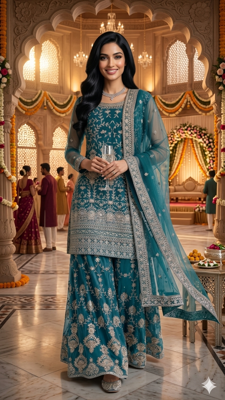 Peacock Blue Net Sharara Set