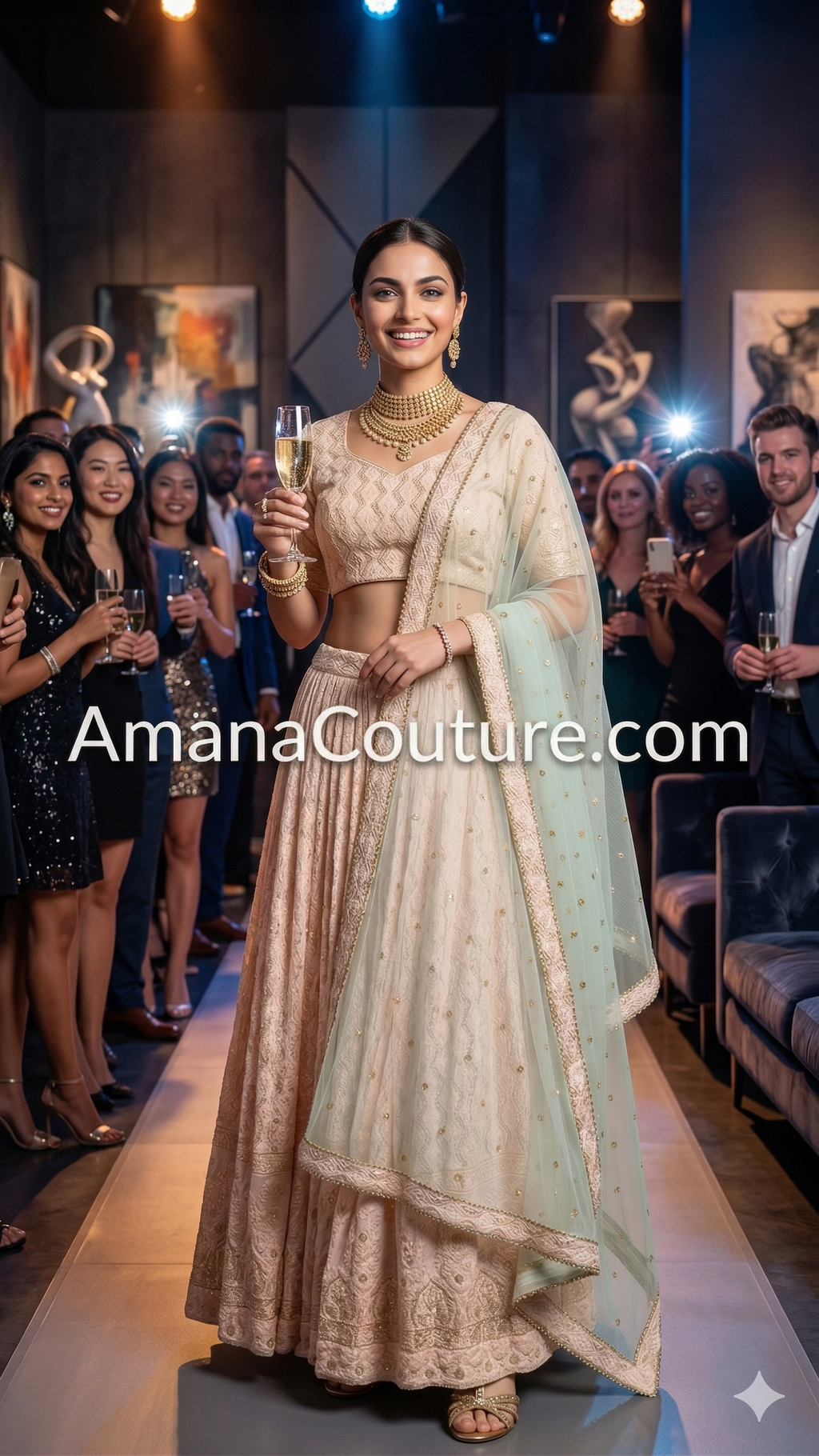 Baby Pink Lehenga with Firozi Net Sequin Dupatta