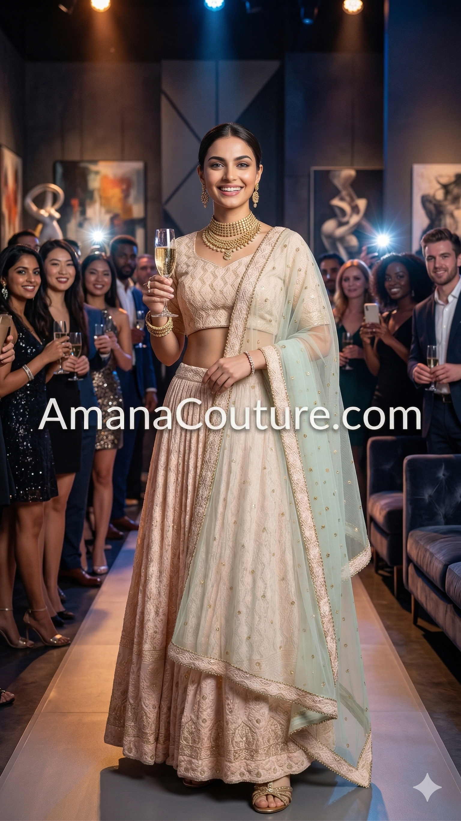 Baby Pink Lehenga with Firozi Net Sequin Dupatta