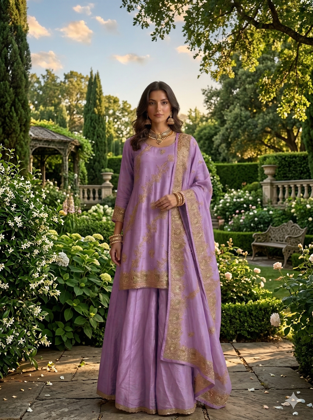 Royal Purple Flowy Pure Shimmer Silk Sharara Set