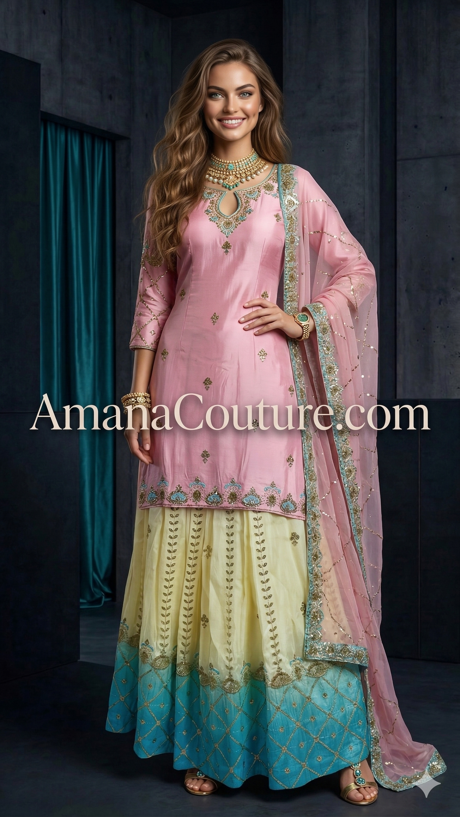 Pastel Triple Blend Lehenga Set with Embroidered Jaal Dupatta