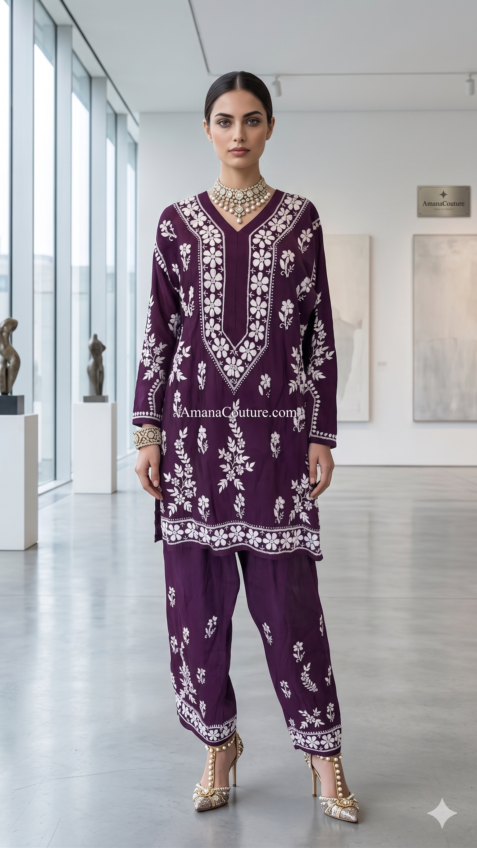 Plum Wine / Deep Plum / Mulberry Pure Modal Cotton 3-Piece Coord Sharara Set with Chinon Dupatta