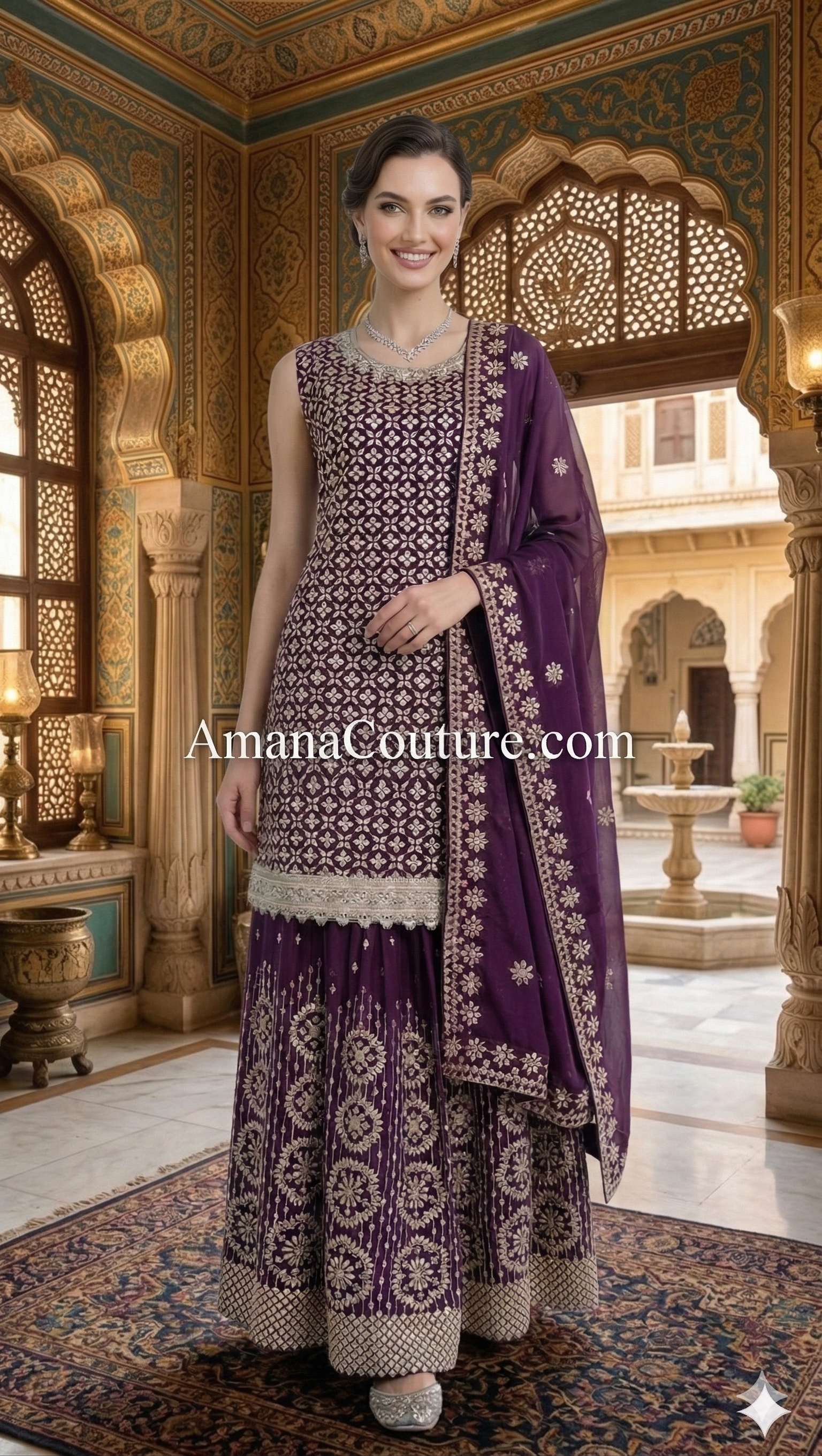 Burgundy Bliss Georgette Sharara Set