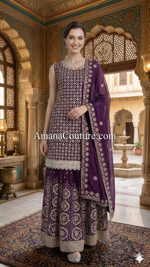 Burgundy Bliss Georgette Sharara Set