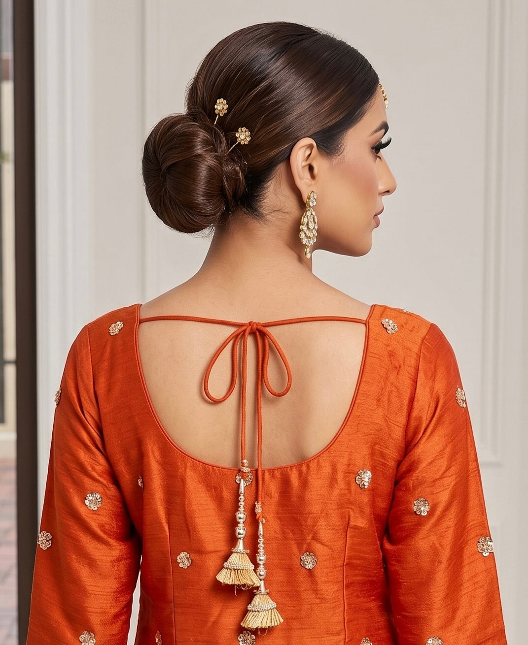 Rust Burnt Orange / Autumn Flame / Canyon Rust Crepe Silk 3-Piece Coord Set with Palazzo & Chinon Dupatta