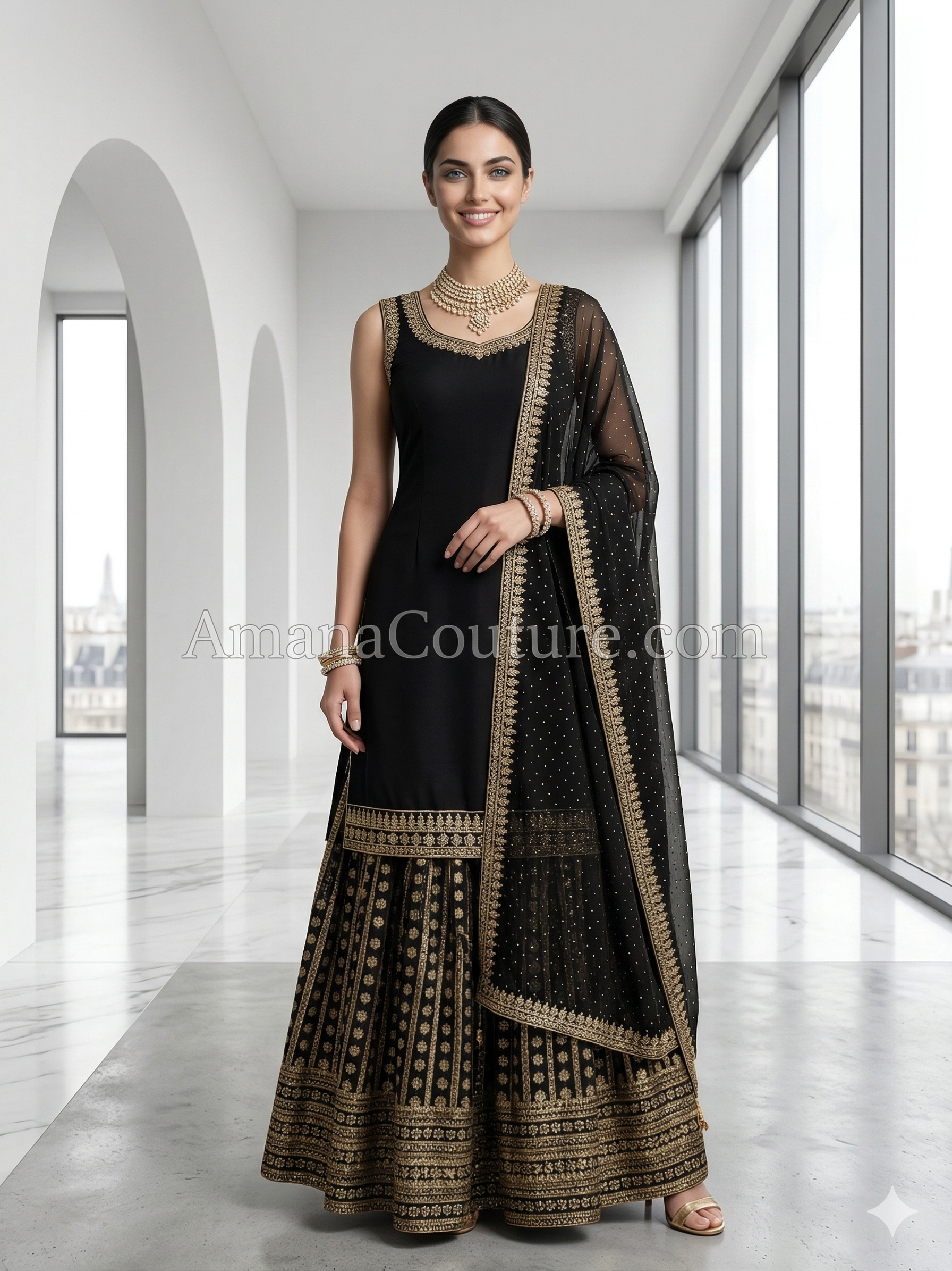 Exquisite Sharara Set in Black Color