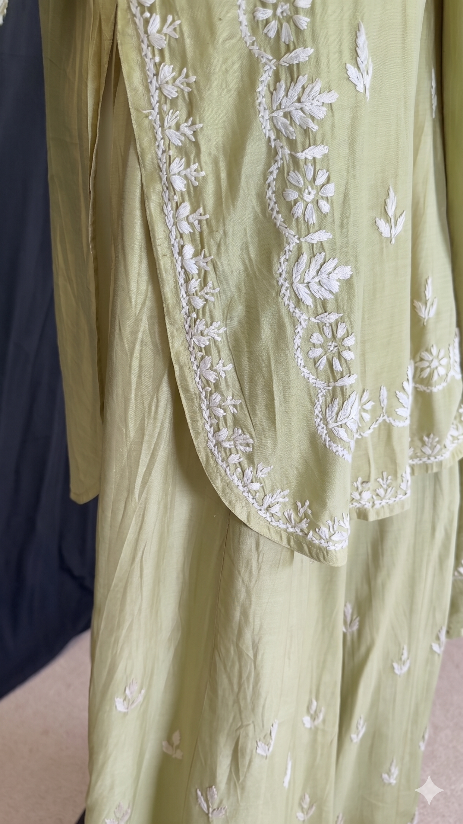 Sage Green / Pastel Olive Chanderi Cotton Silk Sharara Set