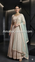 Baby Pink Lehenga with Firozi Net Sequin Dupatta