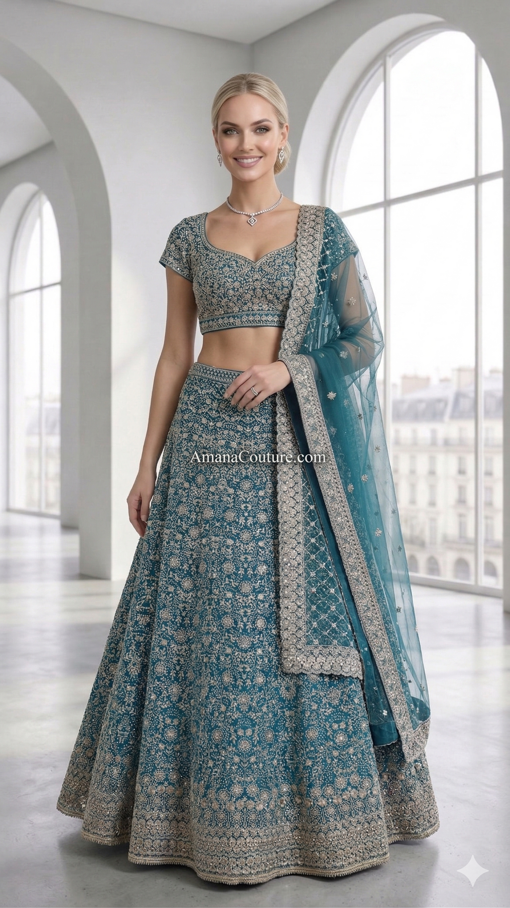 Teal Blue Full-Flared Lehenga Set