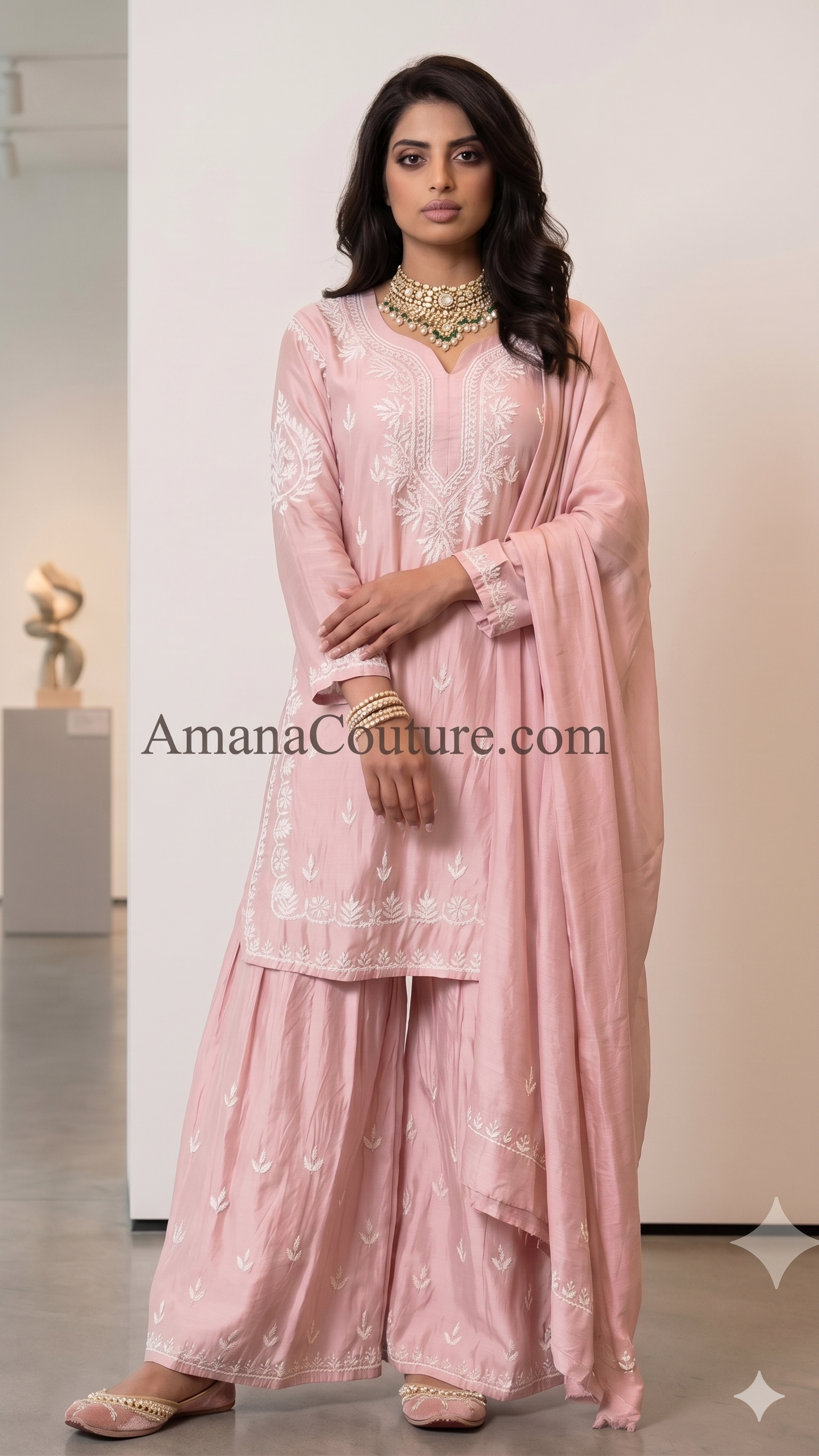 Soft Light Pink / Blush Pink Chanderi Cotton Silk Sharara Set