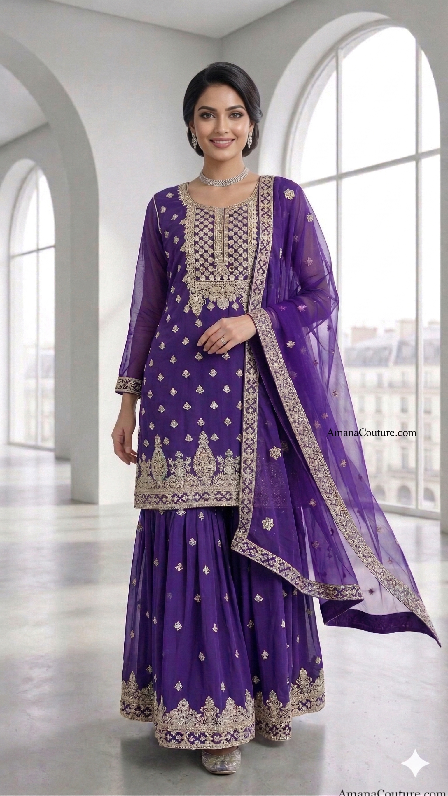 Purple Georgette Sharara Set
