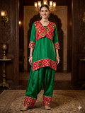 Dark Green Phulkari Farsi Salwar & Jacket Set