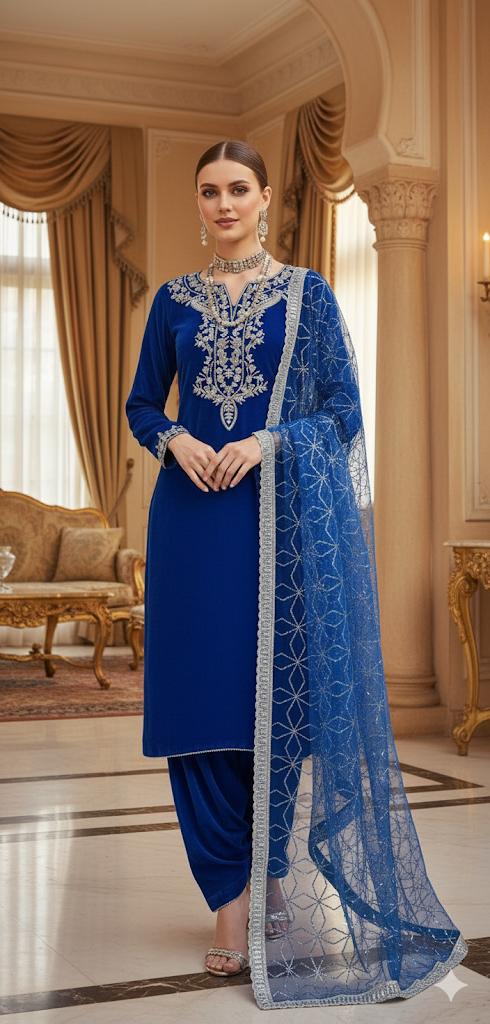 Royal Blue Pure Velvet 3-Piece Set
