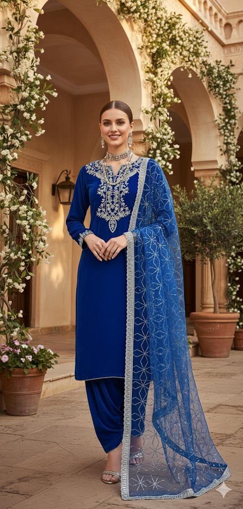 Royal Blue Pure Velvet 3-Piece Set
