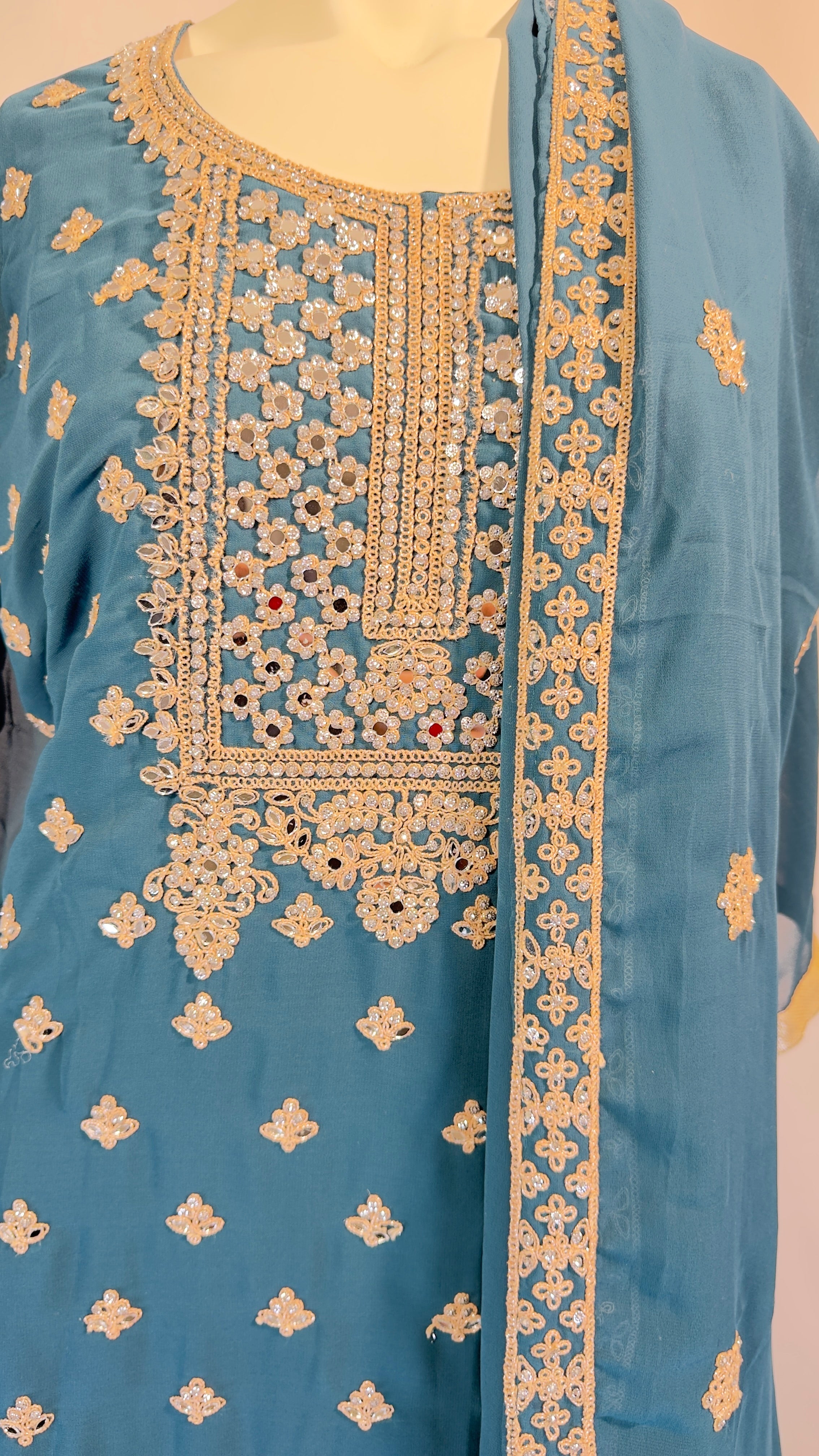 Peacock Blue Georgette Sharara Set