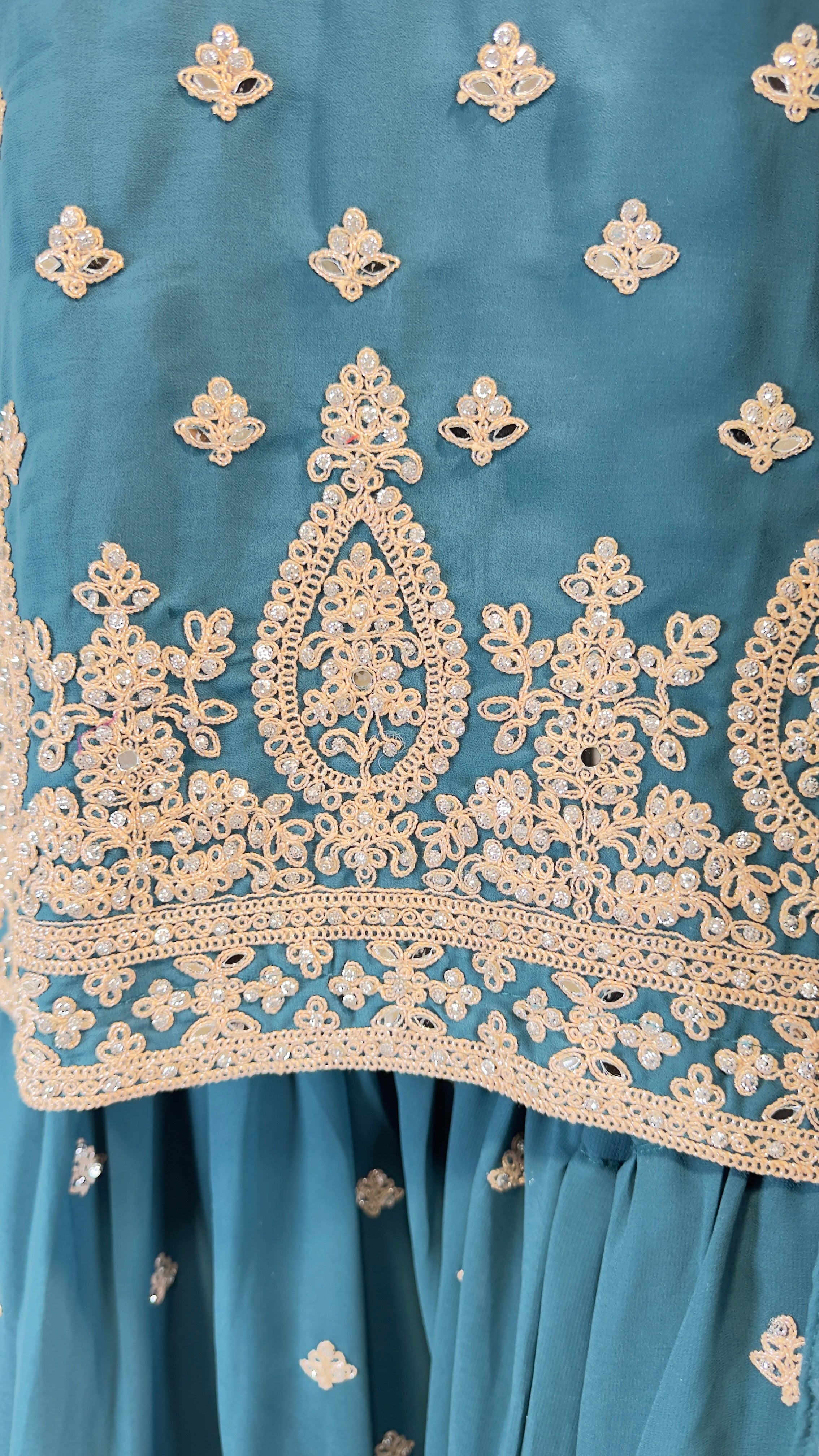 Peacock Blue Georgette Sharara Set